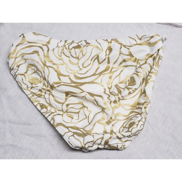 Spiegel White w. Gold Floral Design 2 Piece Strapless Bikini Swim Suit Set - Picture 6 of 10